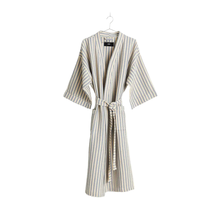 Waffle Bathrobe-Stripe dusty blue