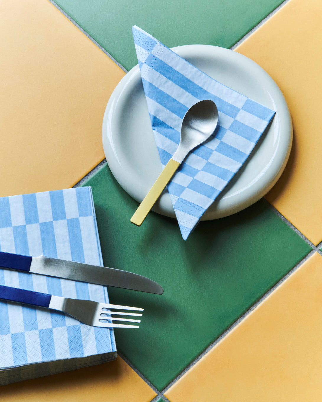 Pattern Napkins - Set of 20 - Light blue and dusty blue pillar stripe