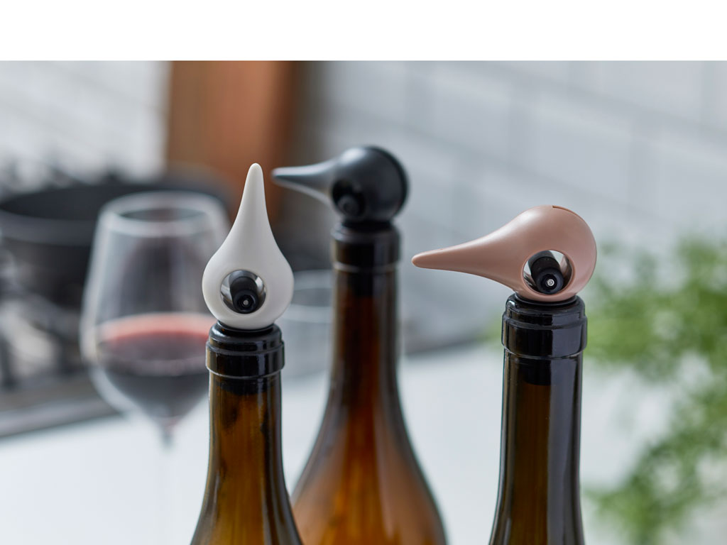 Dop pentru sticle de vin Rocks - Bird, Negru