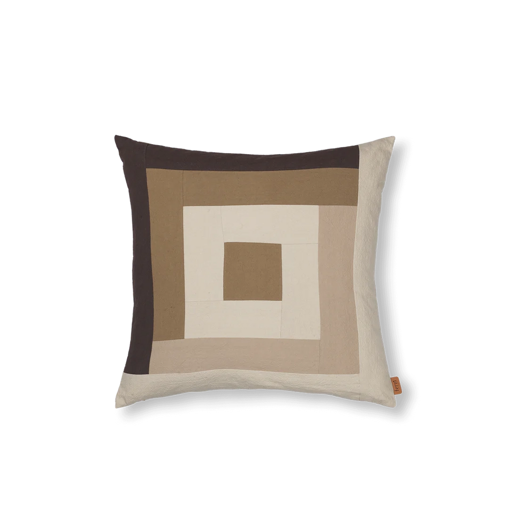 Border Patchwork Cushion - Coffee/Dark Sand