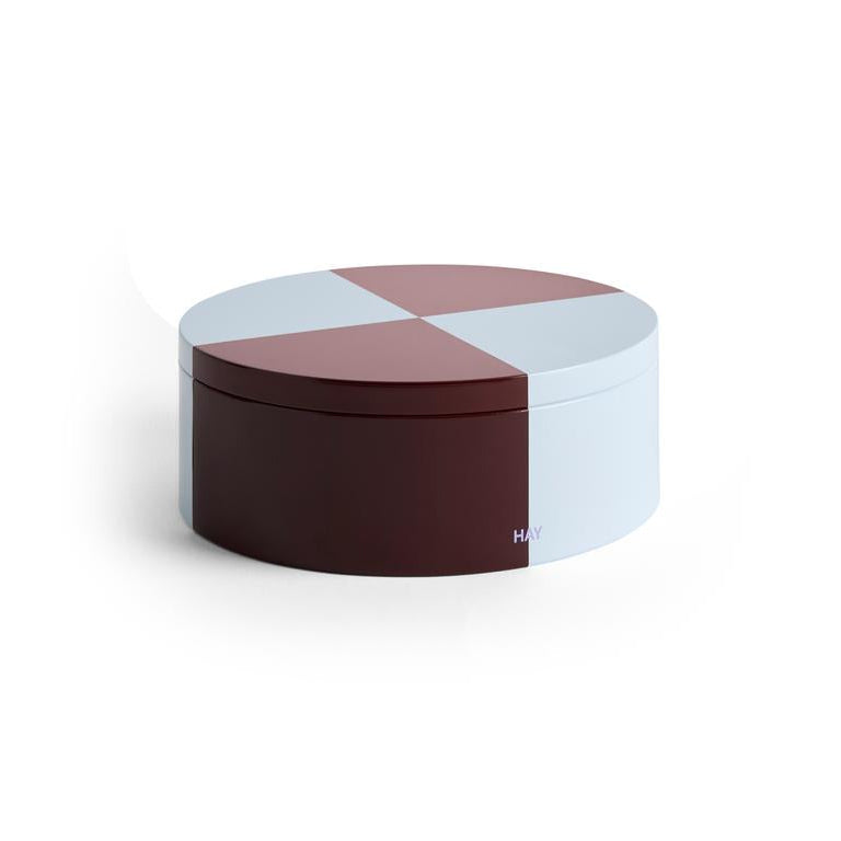 Recipient Tin Rotund - Burgundy and ice blue