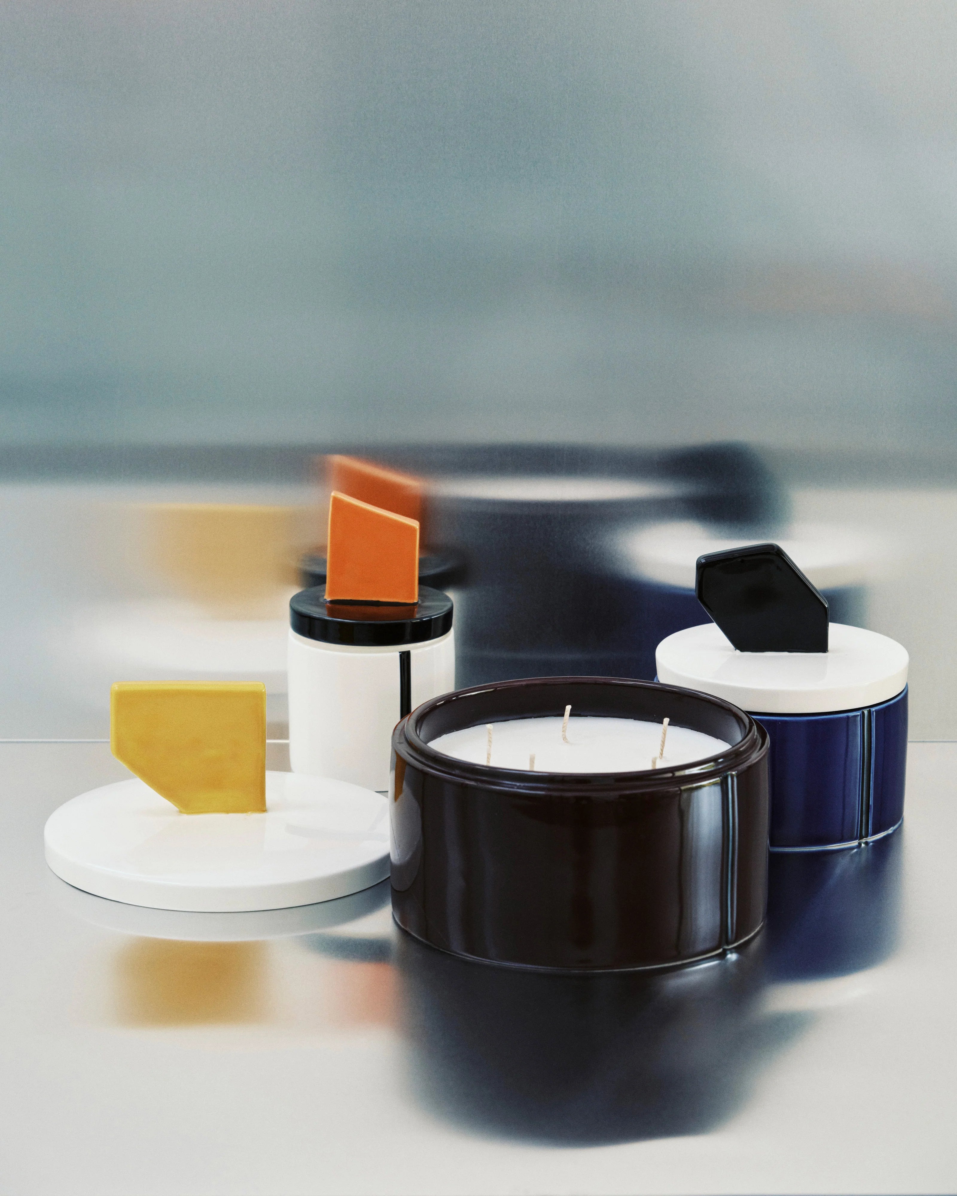 Scented candle S blue - black Candela 01