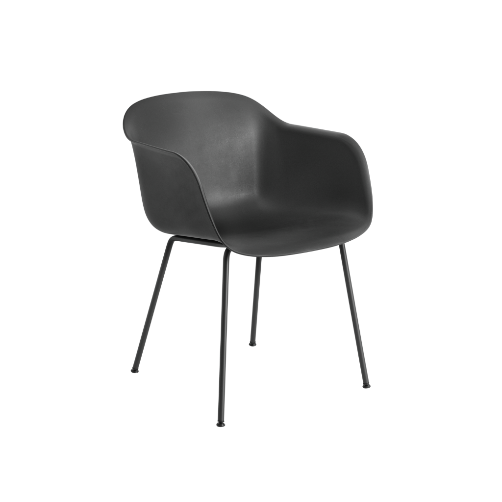 Scaun Fiber cu brate Negru, baza metalica