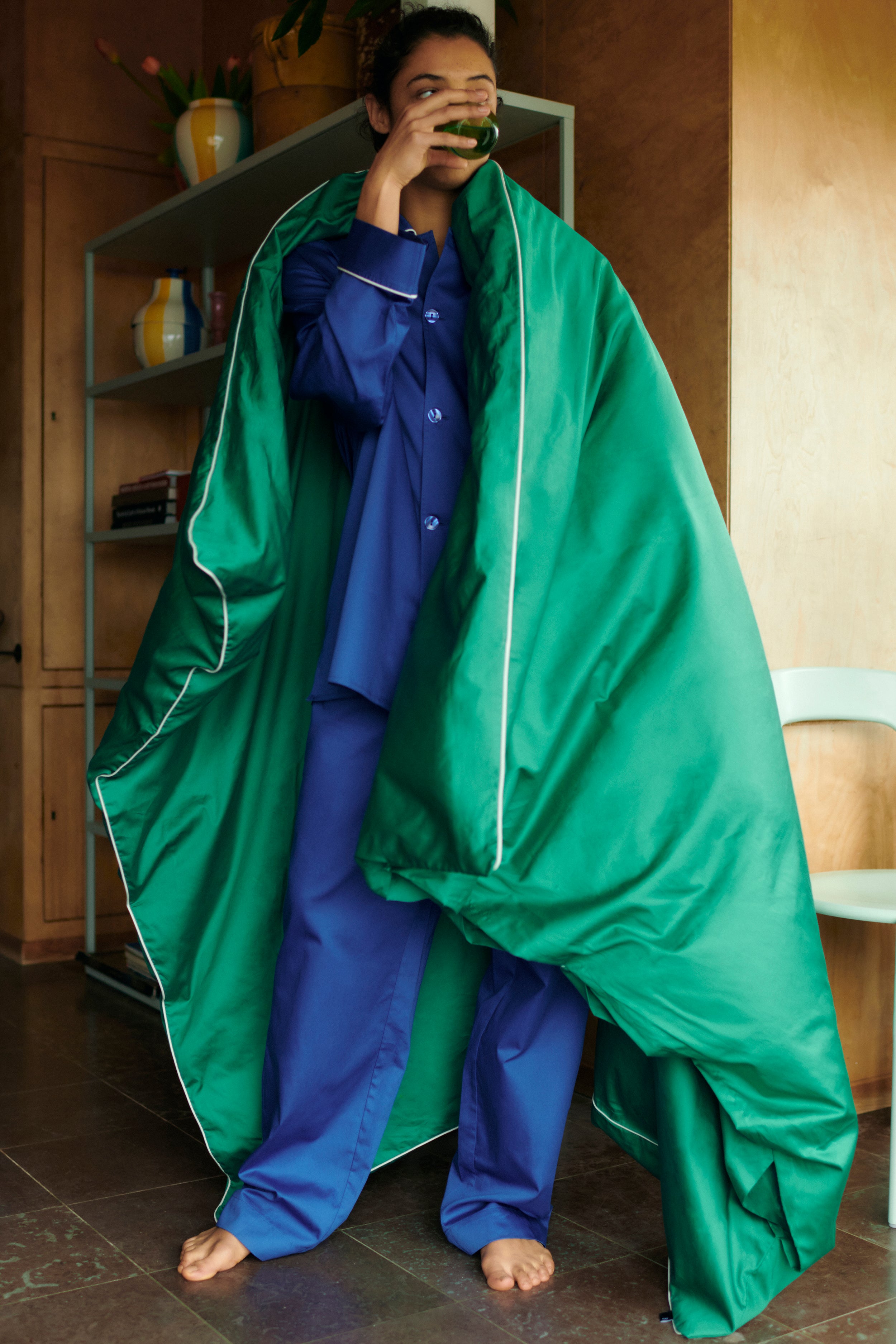 Outline Pyjama Shirt Long Sleeve - Vivid Blue