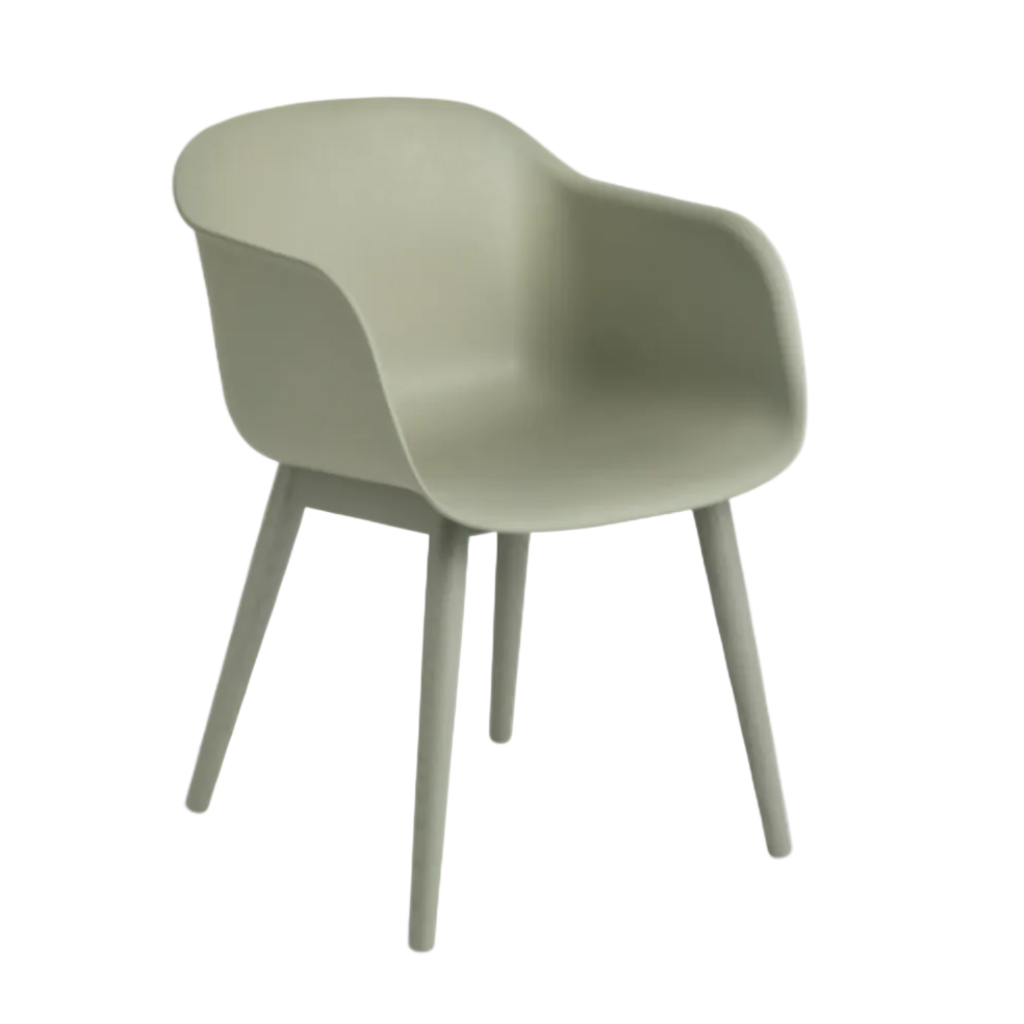 Scaun Fiber cu brate Verde, baza lemn