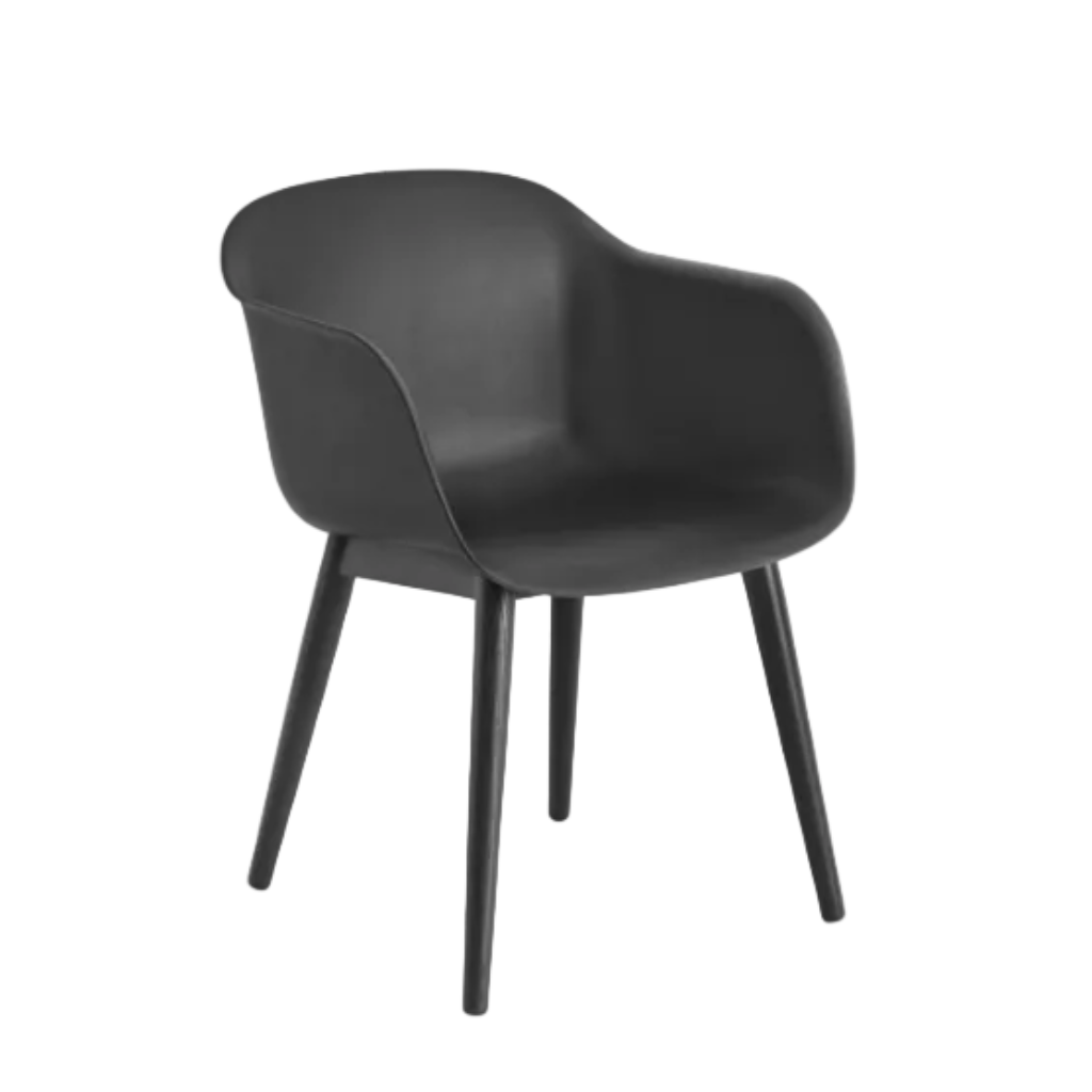 Scaun Fiber cu brate Negru, baza lemn