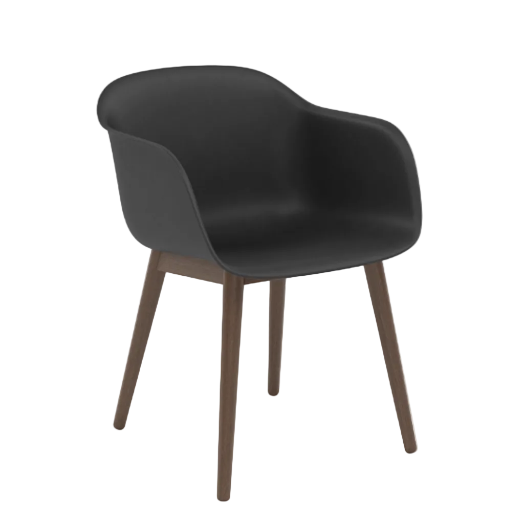 Scaun Fiber cu brate Negru, baza lemn