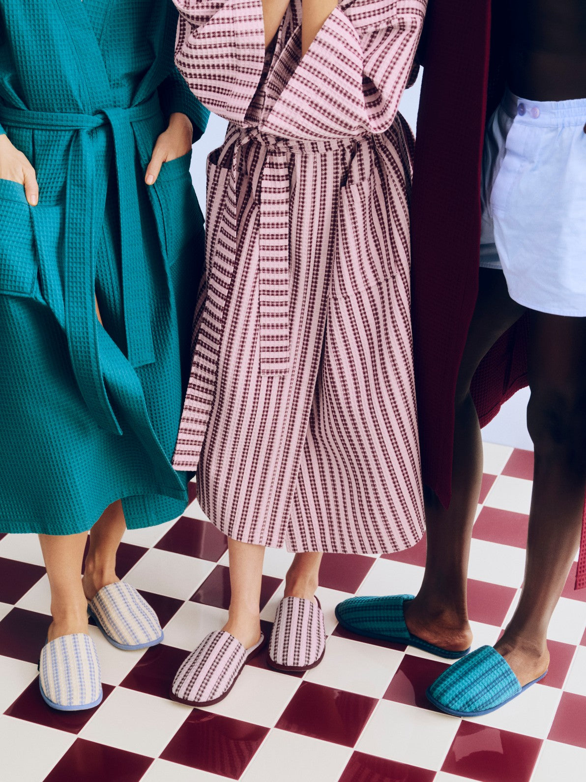 Waffle Bathrobe - Stripe cool pink