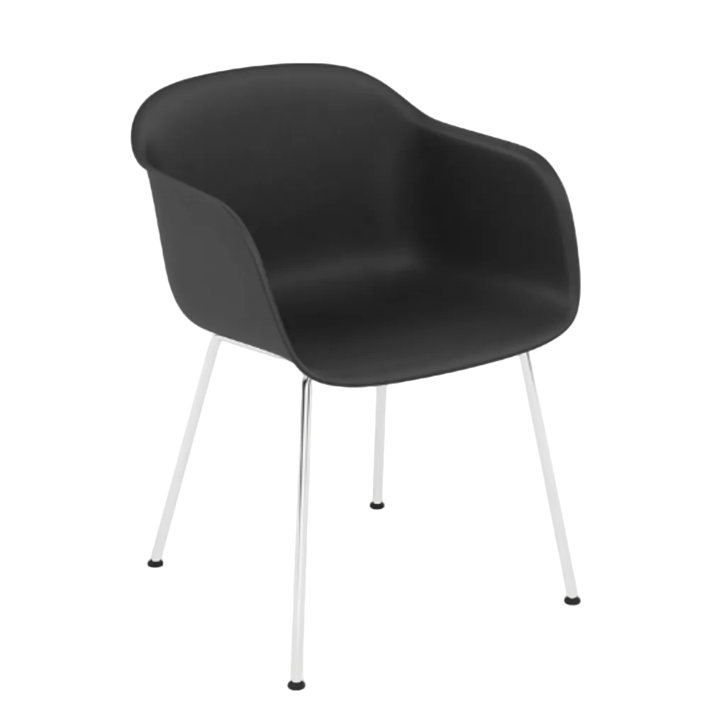 Scaun Fiber cu brate Negru, baza metalica