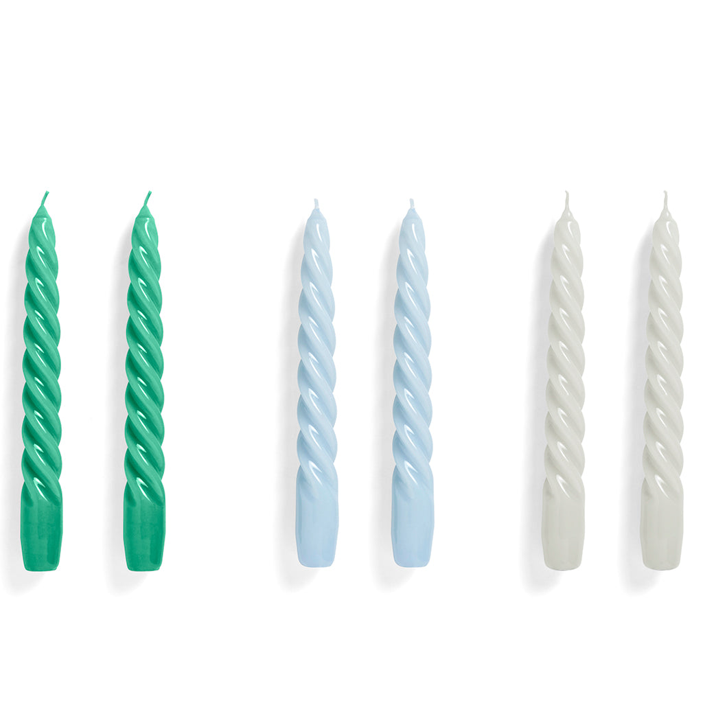 Set de 6 lumânări Twist - Verde, Bleu, Gri deschis