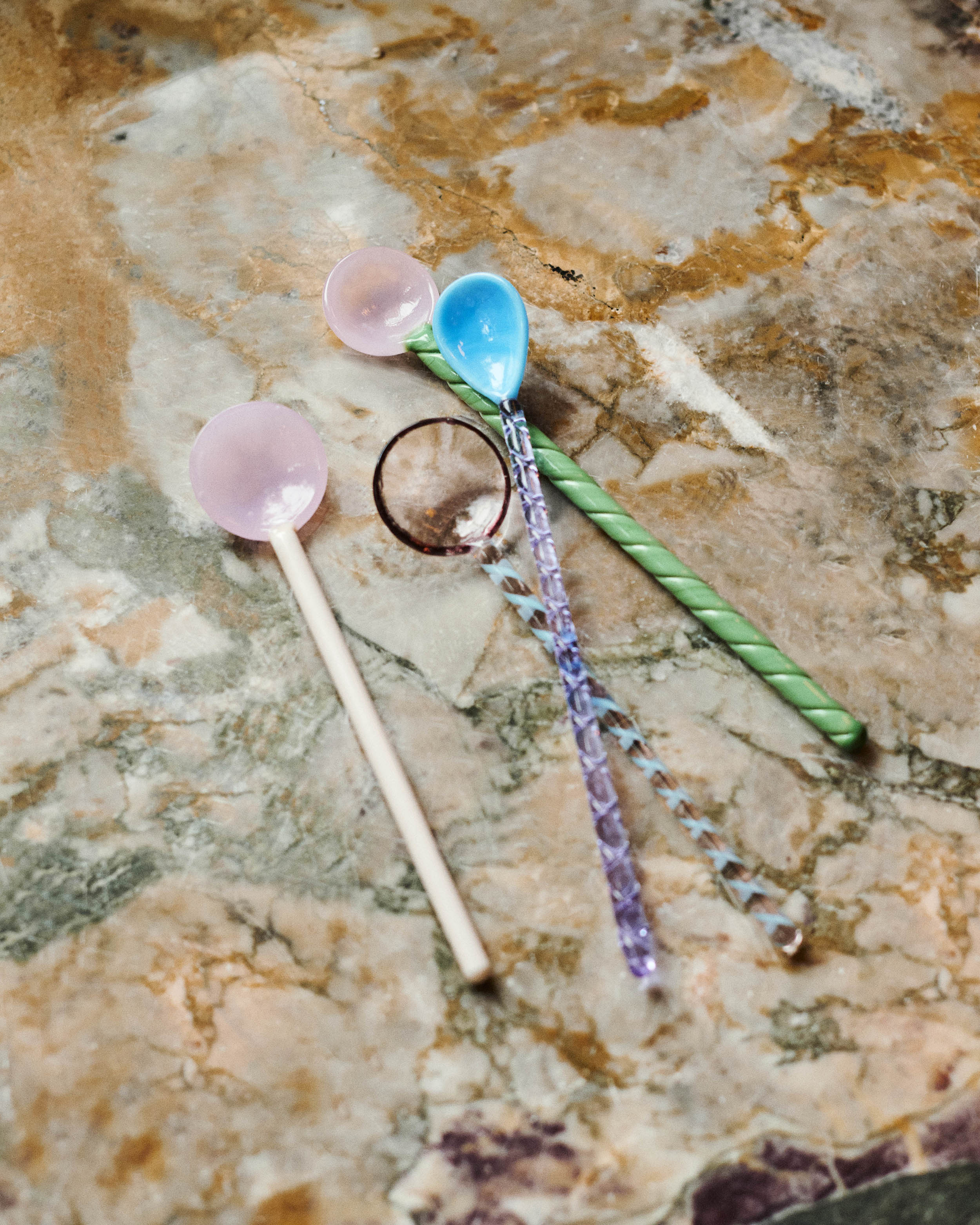Glass Spoons-Twist Set of 2 - Turquoise and light pink